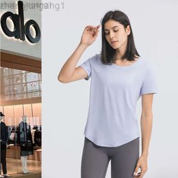 Desginer Aloe Yoga Top Shirt Clothe Short Woman 2023 Spring/summer New Nude Sports Short Sleeve Womens Casuloose T-shirt Running Fitness Suit