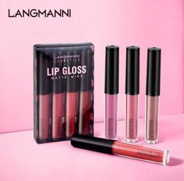 Langmanni 4pcs Mini Lipgloss Set Nude Velvet Red Matte Lipstick Waterproof Longlasting Non Stick Cup Makeup Lip Gloss Set3685206