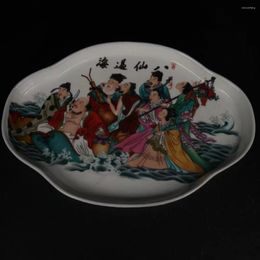 Decorative Figurines Pink Porcelain Eight Immortals Cross The Sea Picture Of A Lady Landscape Figure Flower Shaped Tea Plat