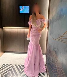 Party Dresses Vintage Long Chiffon Pleated Evening Mermaid Lilac Off Shoulder Sweep Train Formal Dress For Women
