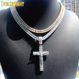 Chains Iced Out Luxury Jesus Cross Pendant Necklace For Men Women With Tennis Chain Bling 5A Geometric Zircon Religion Hip Hop Jewellery
