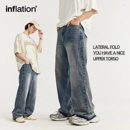 Men's Jeans INFLATION Fringed Washed Wide Leg Mens Trendy Flared Denim