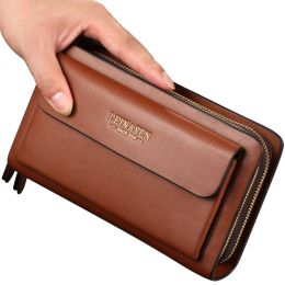 Wallets Leinasen Brand Men Wallets with Coin Pocket Double Zipper Male Wallet Long Large Men Purse Coin Clutch Bag Black Business