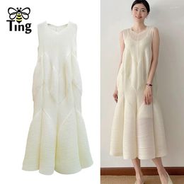 Casual Dresses Tingfly Women Chic Pleated Fashion Designer Midi Long Summer France High Quality Frocks Robe Plus Size Elbise