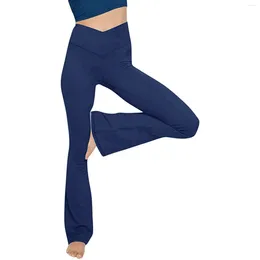 Women's Pants Sports Yoga Women Flared Long High Waist Control Tummy Legging Athletic Skinny Trousers Sexy Solid BuLifting Pantalones