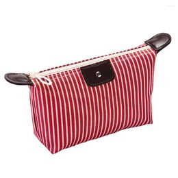 Storage Bags Women Makeup Stripe Purse Mini Zipper Pouch Dumpling Shape Folding Waterproof Handbag Red