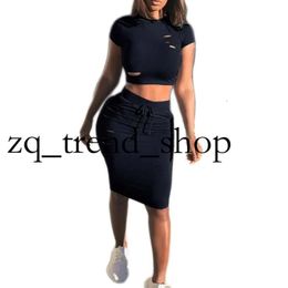 Summer Women Hollow Short-sleeved Two Sets Casual 2 Piece Set Club Outfit Sexy Party Dresses Night 1