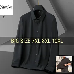 Men's Casual Shirts Summer Men Shirt Elasticity Long Sleeve Oversize 6XL 7XL 8XL 10XL Plus Size Formal Traceless Black White Designer High