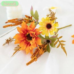 Decorative Flowers Autumn Decoration Yellow Sunflower Silk Artificial Flower Bouquet Wedding Home Office Party Garden