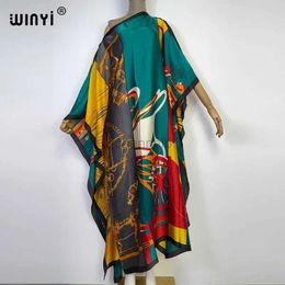 Basic Casual Dresses WINYI Africa silk feeling Beach Cover up elegant boho clothing bathing suit kaftan holiday women christmas party dress kaftan 240419