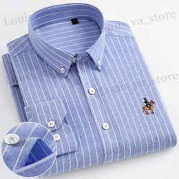Men's Casual Shirts Stripe Embroidery New Fashion Men Shirts Long Slve Cotton Oxford Soft Comfortable Regular Fit Camisa Social Man Dress Shirt T240419
