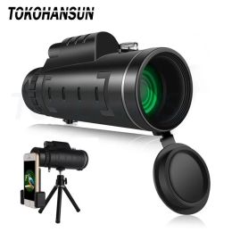 Telescopes TOKOHANSUN 40X60 Monocular Telescope Zoom Lens for iPhone Smartphone mobile camera lens with Compass for Camping Hiking Fishing