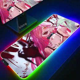 Mouse Pads Wrist Rests Large Anime Darling In The Franxx RGB Mouse Pad Gamer Computer MousePad Zero Two Keyboard Mousepad LED Light Desk Mat XXL 100x50 Y240419