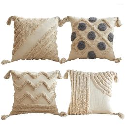 Pillow Throw Covers Bohemian Style Tufted Tassel Pillowcase Cover For Bedroom Living Room Decor 18x18 Inch