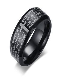 Engraved Bible Cross Ring for Men 3 Colors Option Stainless Steel Stylish Prayer Male Jewelry US Size 7 132088346