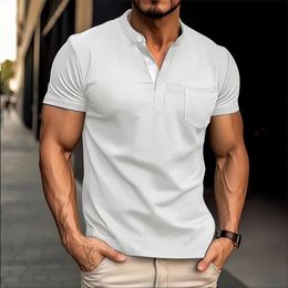 Summer new horse jersey mens casual POLO shirt pocket v buckle business solid Colour with T-shirt top 240415