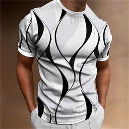 Men's T-Shirts 2023 New Mens T-shirt 3D Striped Print Sweatshirt Tops Summer O Neck Casual Short Slve Male Slim Fit Clothing Cheap Apparel T240419