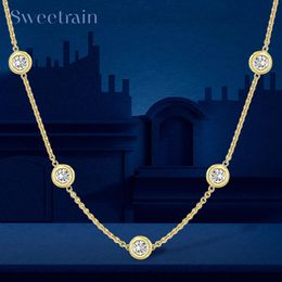 5mm 5 Stones Bubble Necklace Certified Original 18k Gold Plated 925 Silver Diamond Choker Chain for Women Jewelry GRA 240409