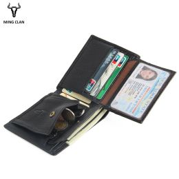 Wallets Mingclan Brand Genuine Leather Men Wallets Card Holder Coin Pocket Purse Male Slim Wallet Portfolio Cartera Money Bag