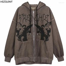 Women's Hoodies Zip-up Y2K Hip-hop Streetwear Hooded Jacket Angel Dark Print Coat Harajuku Zipper Top E-girl Punk