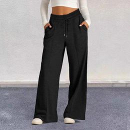 Women's Pants Women Wide Leg Sweatpants Drawstring With Pockets Comfortable Elastic Waist For Spring