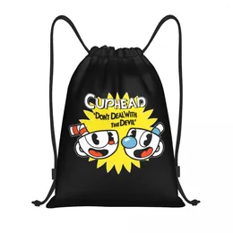 Shopping Bags Custom Game Cuphead Mugman Drawstring Bag Men Women Lightweight Sports Gym Storage Backpack