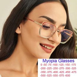 Sunglasses Fashion Big Square Anti Blue Light Myopia Glasses TR90 Double Colors Metal Frame Computer Eye Protection Spectacles -1