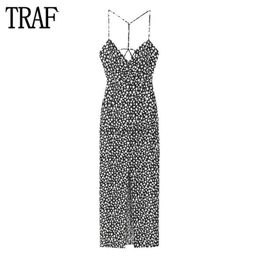 Basic Casual Dresses TRAF Floral Slip Long Dress Woman Beach Corset Maxi Dress Women Thin Straps Party Dresses for Women Sexy Backless Female Dress 240419