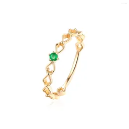 Cluster Rings ALLNOEL Solid 14K 585 18K Yellow Gold For Women Natural Emerald Hollow Heart Vintage Anniversary Gift Trendy Fine Jewelry