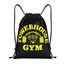 Shopping Bags Custom Yellow Powerhouse Gym Drawstring Backpack Lightweight Fitness Building Muscle Sports Sackpack Sacks For