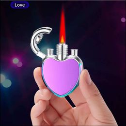 Hot Selling Mini Metal Windproof Direct Flame Butane Without Gas Lighter Love Shaped Outdoor Portable Lighter Creative Couple Gift