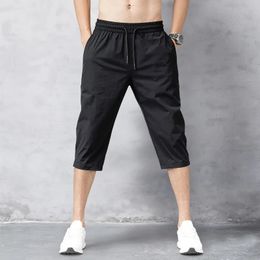 Mens Shorts Summer Breeches 2024 Thin Nylon 34 Length Trousers Male Bermuda Board Quick Drying Beach Black Long 240417