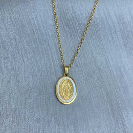 Pendant Necklaces Stainless Steel Gold Plated Oval Medal Religious Virgin Mary Pendant Necklace For Women 2022 Gift Jewellery Wholesale 240419