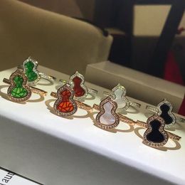 히그 품질 클래식 클래식 Qeelin Kirin Gourd Ring 925 Sterling Silver Plated 18K 골드 키린 화이트 쉘 조롱박 링 붉은 마노 녹색 쉘 링 지저분