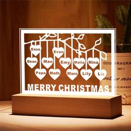 Personalised Family Tree Night Light Heart Names up to 12 Names USB Led Wooden Base Lamp for Mother's Day Christmas Mom Gift 240403