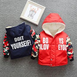 Down Coat BOY'S Quilted Cotton 2024 Winter Style Korean-style Children Printed Letter Camouflage Sleeve Cotton-padded Ja