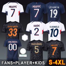 23 24 Fußballtrikot Paris Mbappe Shirts 2024 Maillot Kolo Muani Saint Dembele Asensio Germain Psgjersey Zaire Emery Football Kits Psges Lee Kang in Hakimi Marquinhos