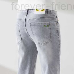 Men's Jeans designer European style jeans for men in spring and summer, washed slim fitting with a small straight tube, men's gray feet, light luxury clothing, elastic X885