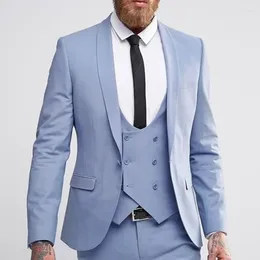 Men's Suits 2024 Sky Blue Business Elegant For Men Smart Casual Slim Fit Blazers Hombre High Quality Custom 3 Piece Set Costume Homme