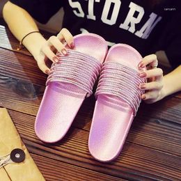 Slippers Fashion Flip Flops Bright Face Flash Diamond Sandals Casual Thick Bottom Bling Beach Slides