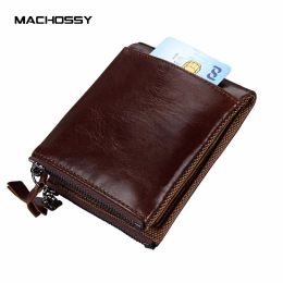 Wallets Hot Sale Crazy Horse Real leather men wallets Vintage genuine leather wallet for men cowboy with Double Zipper purse male Wallet