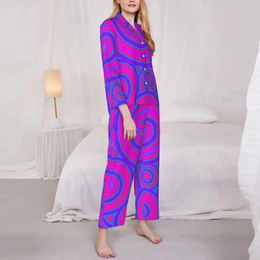 Home Clothing Trippy Hippy Pyjamas Retro Swirl Print Trendy Bedroom Sleepwear Autumn Two Piece Casual Oversized Custom Set