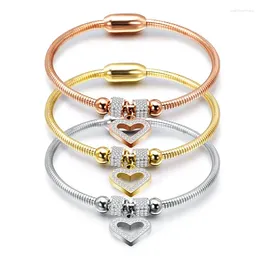 Charm Bracelets Fashion Simple Peach Heart Magnet Buckle Zircon Titanium Stainless Steel Bracelet For Women