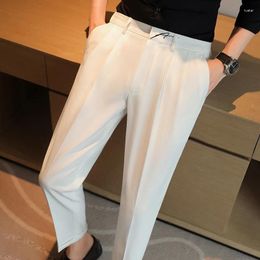 Men's Suits 2024 Summer Letter Embroidered Casual Pants For Men Elastic Waistline Business Suit Male Office Social Cropped Trousers