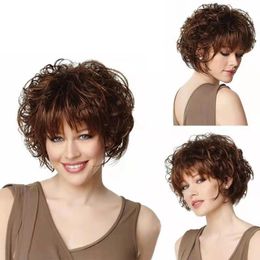 Dark Brown Short kinky Wig Curly Wig for White Black Women Natural Synthetic High Fibre French Deep and Bohemian Loose Deep Curly Daily wear Elegant and charming
