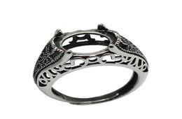 Beadsnice 925 sterling silver filigree ring setting fits 12mm round cabochon antique silver tone handmade rings for woman ID 337603442633