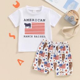 Clothing Sets Western 4th Of July Baby Boy Outfit American Cowboy Shirts Highland Cow Jogger Shorts Retro Independence Day Clothes