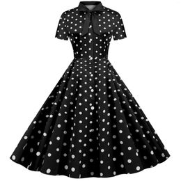 Casual Dresses Fashion More Fashionable Amazon Summer Polka Dot Short Sleeve Bowknot Print Party Swing Dress