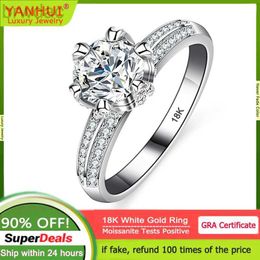 Solitaire Ring Real 18K White Gold Moissanite Engagement Ring Brilliant VVS Diamond Halo Wedding Band for Women Flower Bouquet Promise Ring d240419