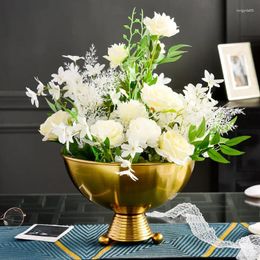 Vases Metal Flower Pot Golden Bowl Vase Arrangement Handicraft Ornament Retro Storage Tray Home Decoration Succulent Planter